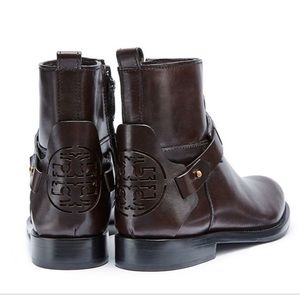 Tory Burch Black Leather Derby Flat Ankle Boots EUC